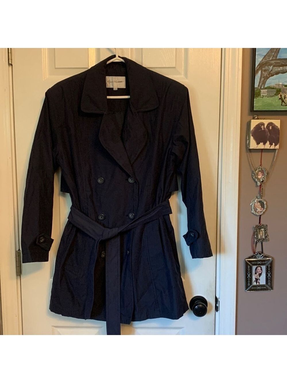 Womens Gloria Vanderbilt Lightweight Navy blue Belted Jacket Small